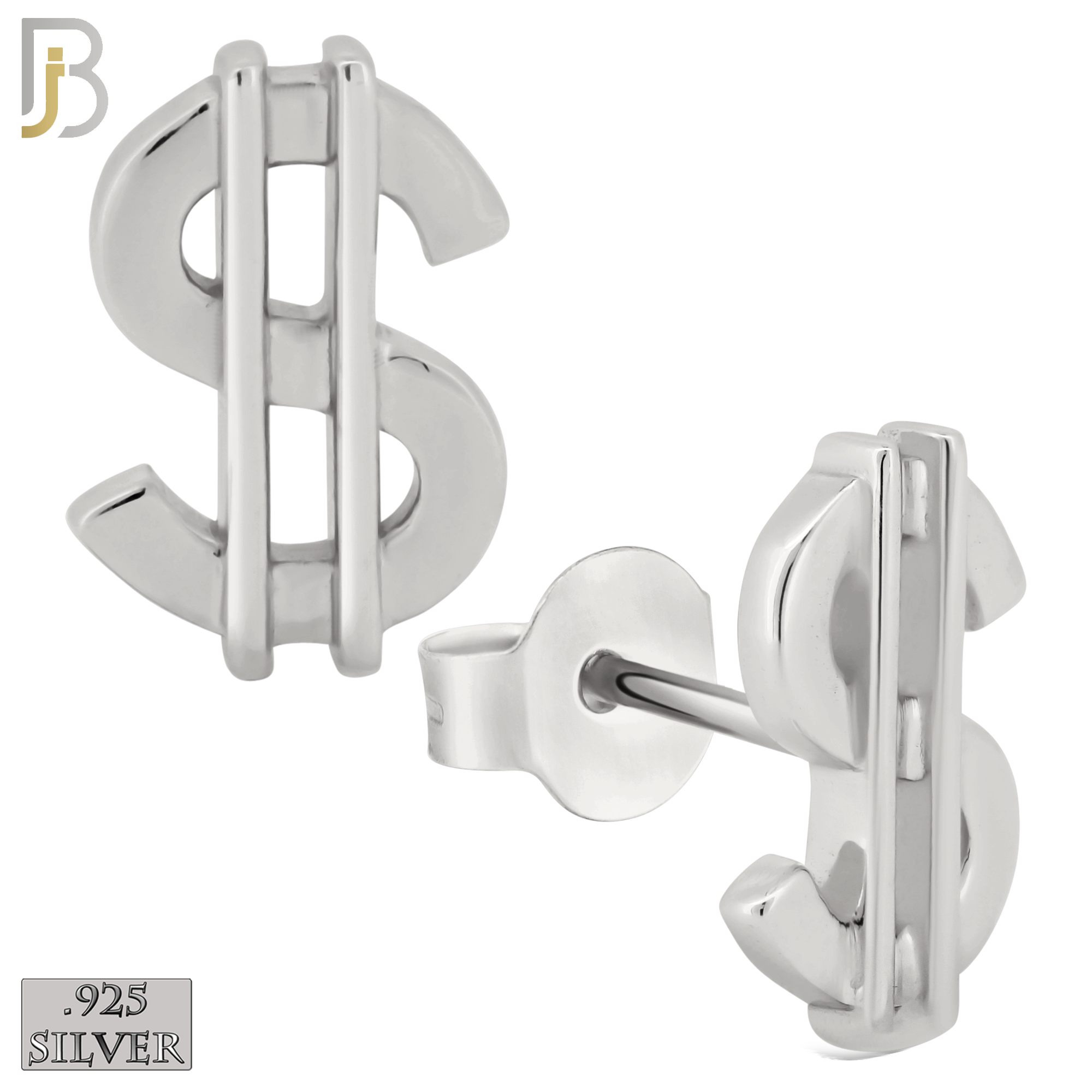 925-ES241 - 925 Sterling Silver Plain Dollar Sign Earring Stud image 1