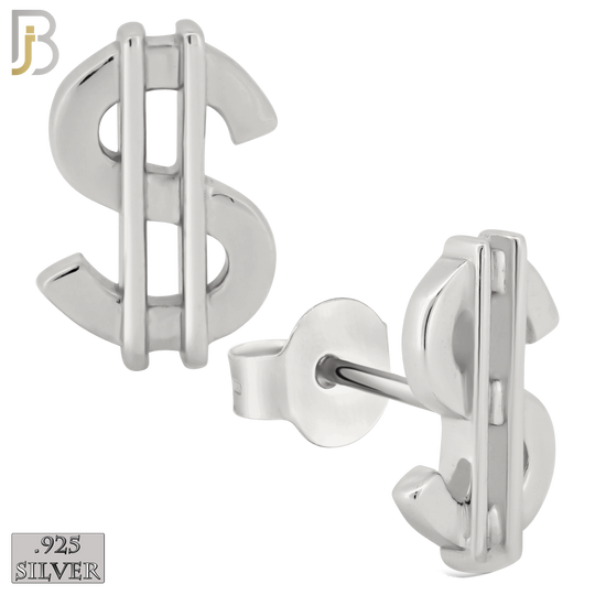 925-ES241 - 925 Sterling Silver Plain Dollar Sign Earring Stud image 1
