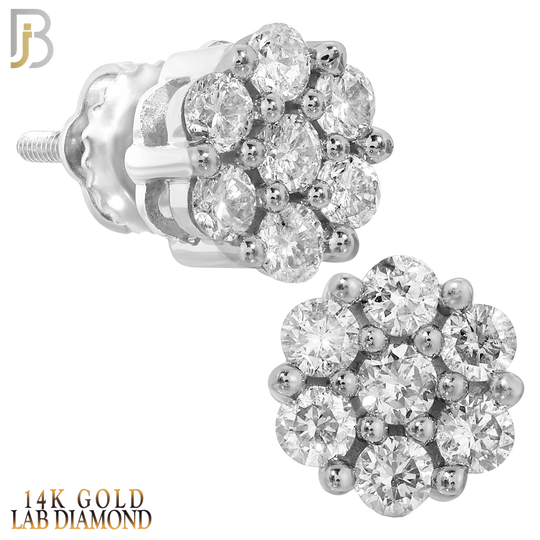 14-ES103LW - 14K White Gold Screw Back Round Flower Design Stud Earrings with LAB Diamonds image 0