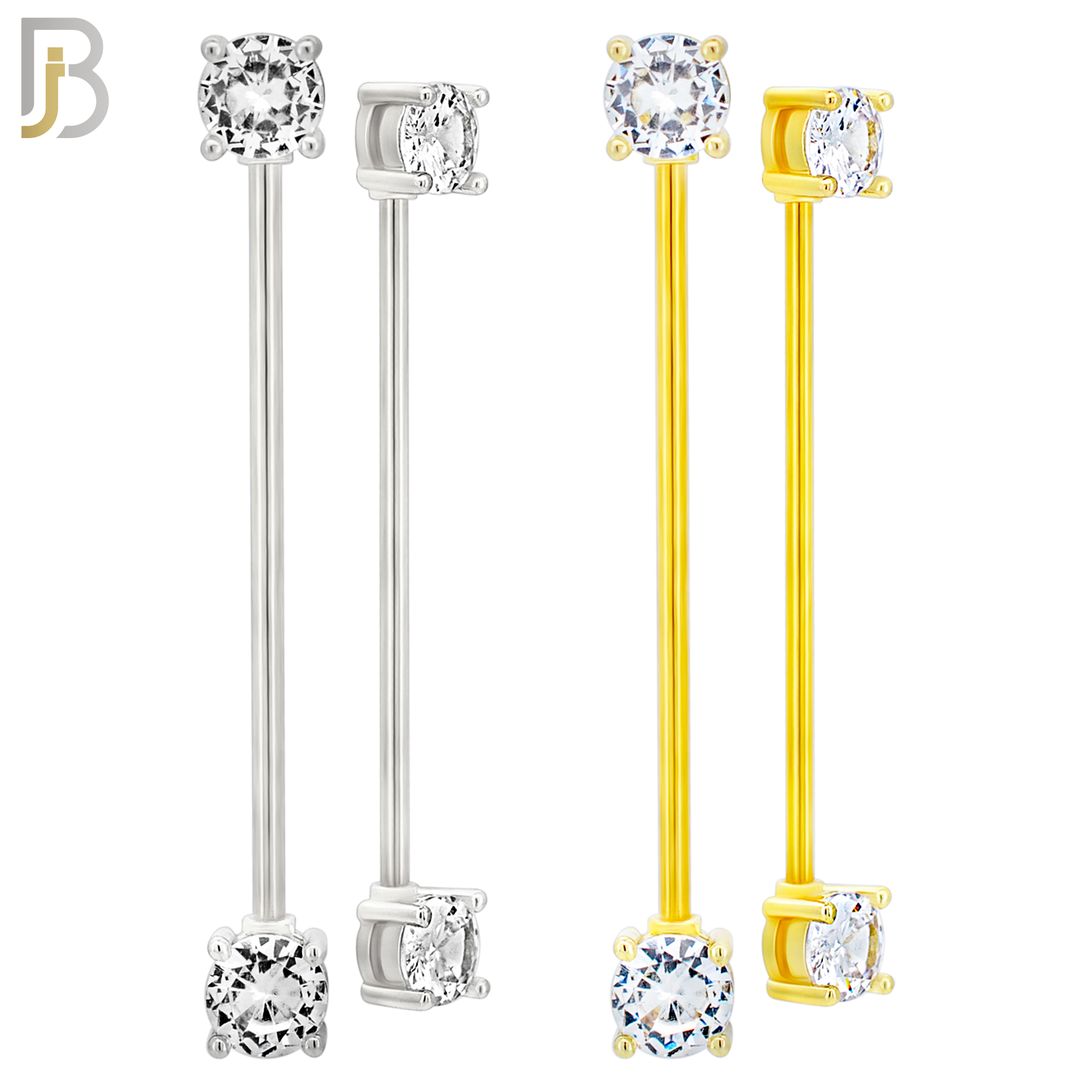 PK-BB37SG - 316 Surgical Steel Industrial Barbell with 6mm Prong Set CZ image 1
