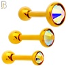 TB118GA -  Gold Plated AB Color 316L Stainless Steel Bezel Tragus/Cartilage Barbell (PACK OF 6) image 0