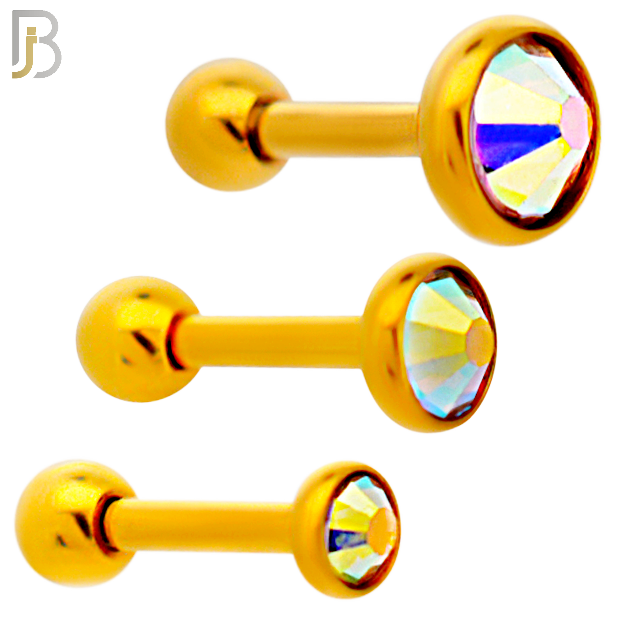 TB118GA -  Gold Plated AB Color 316L Stainless Steel Bezel Tragus/Cartilage Barbell (PACK OF 6) image 0