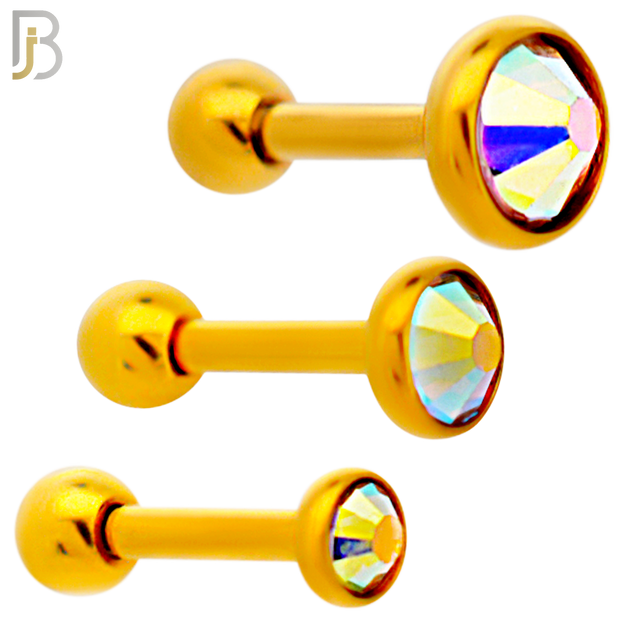 TB118GA -  Gold Plated AB Color 316L Stainless Steel Bezel Tragus/Cartilage Barbell (PACK OF 6) image 0