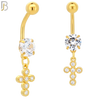 N047 - 316L Stainless Steel Dangling Cross Bezel with Zircon Design Belly Ring with 5mm Screw Ball image 2