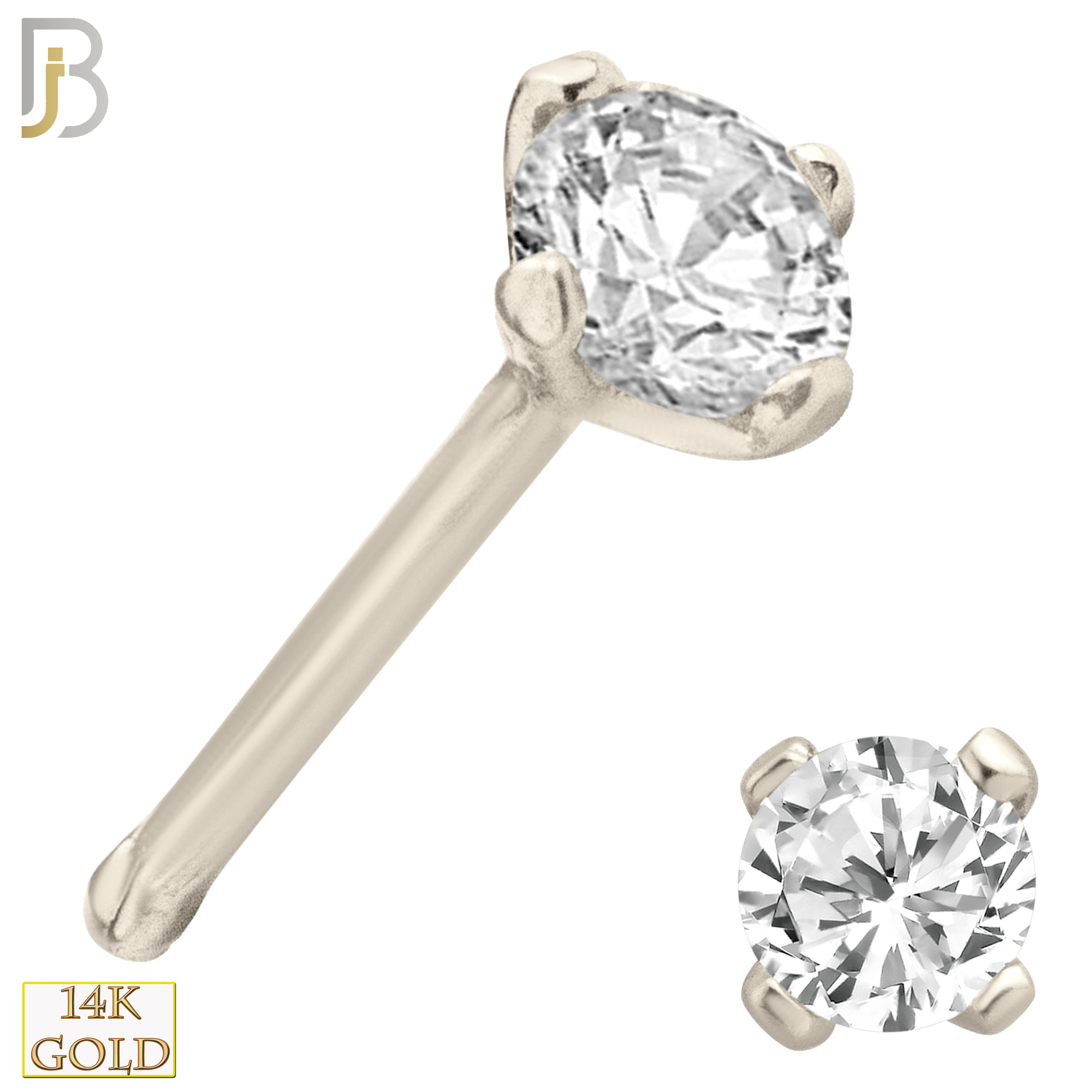 14-NR01CW-22 - 14k Solid White Gold 22g Prong Setting  Round Cubic Zircona Nose Bone image 2