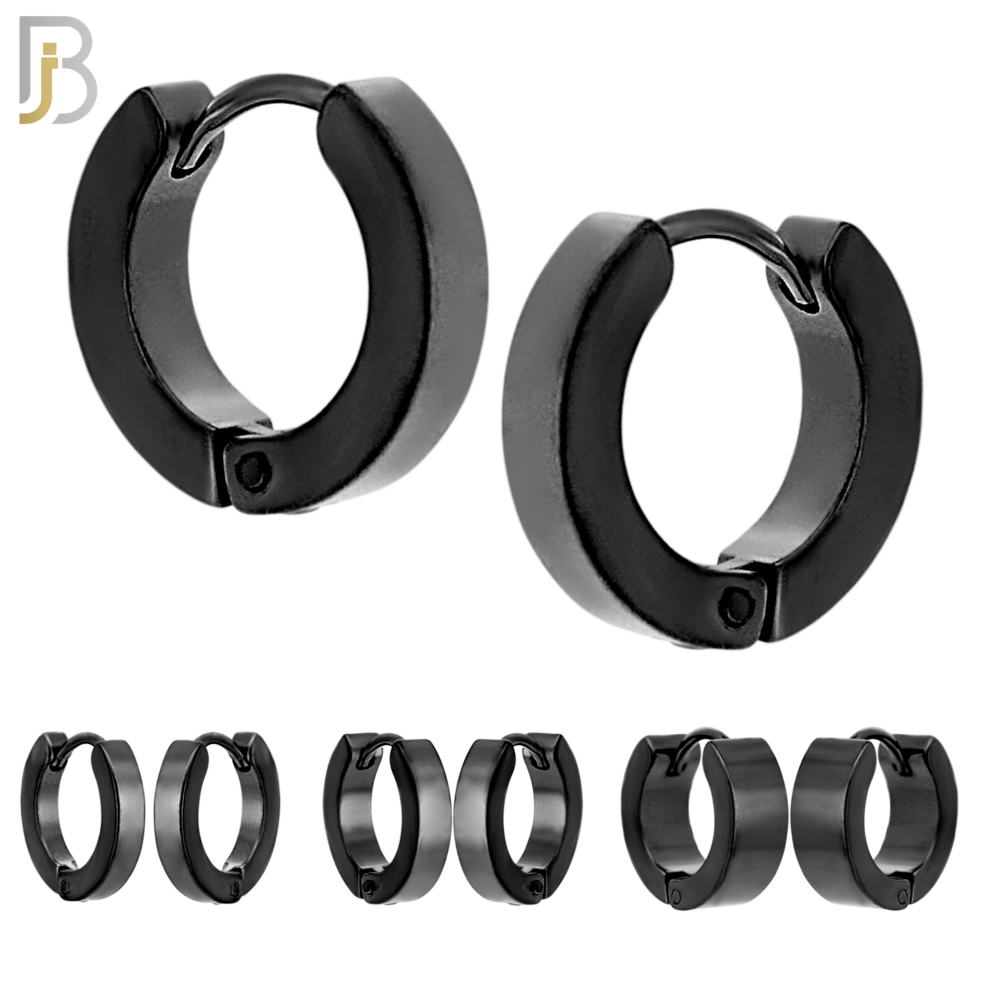 ES85K - 316L Stainless Steel Black Plated Plain Design Huggies Clip On image 0