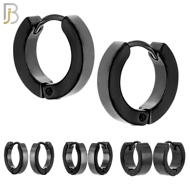 ES85K - 316L Stainless Steel Black Plated Plain Design Huggies Clip On image 0