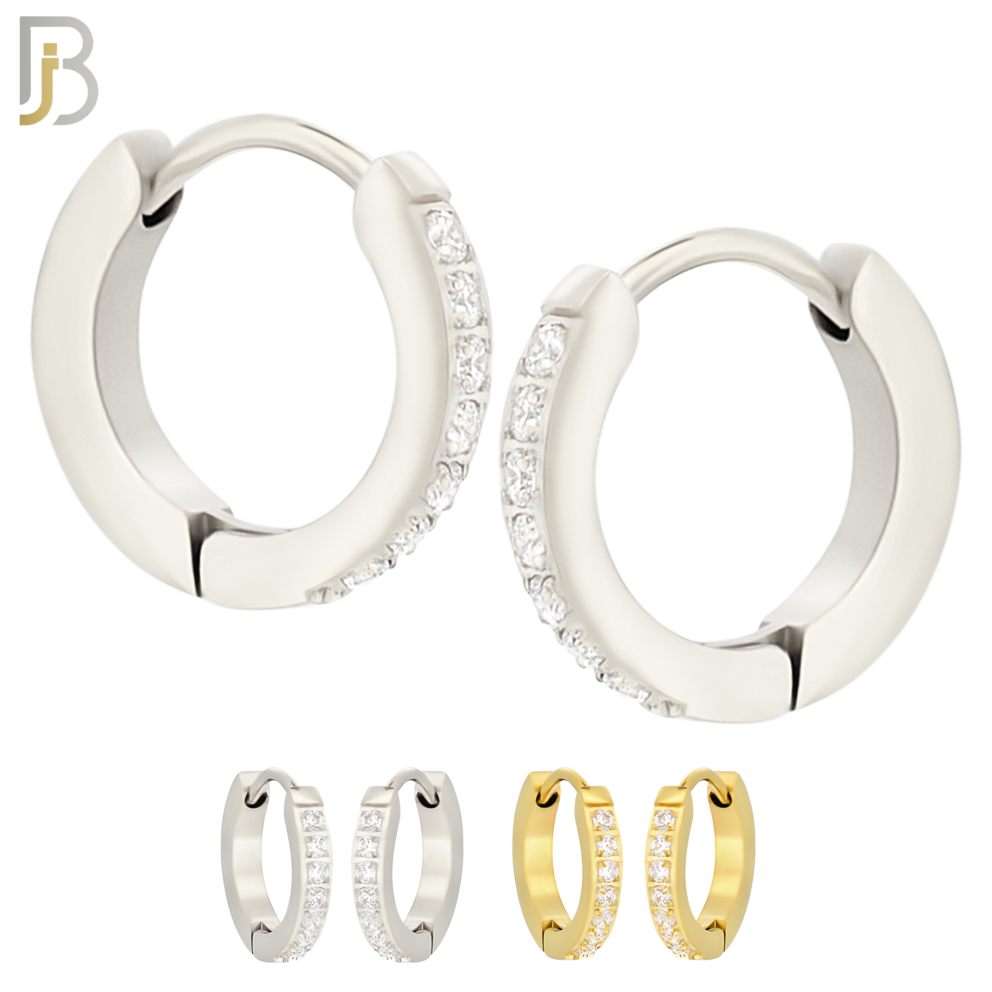 ES357 - 316L Stainless Steel Huggies Earring with 7 Round Cubic Zirconia image 0