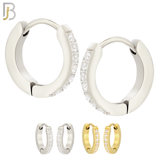 ES357 - 316L Stainless Steel Huggies Earring with 7 Round Cubic Zirconia image 0