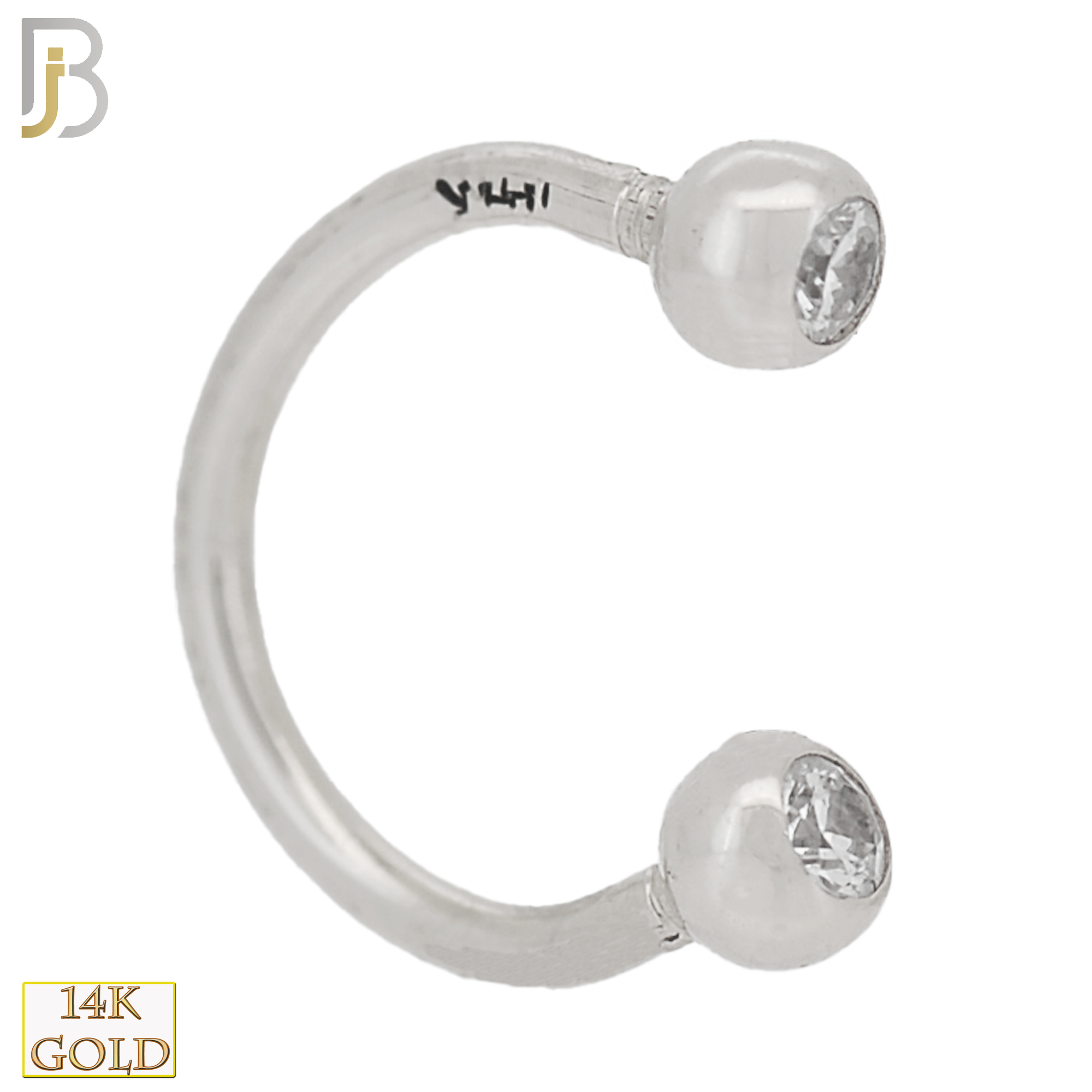 14-HS05YC - 14k Solid Gold Horseshoe Plain with Zircon Design External Threaded Screw image