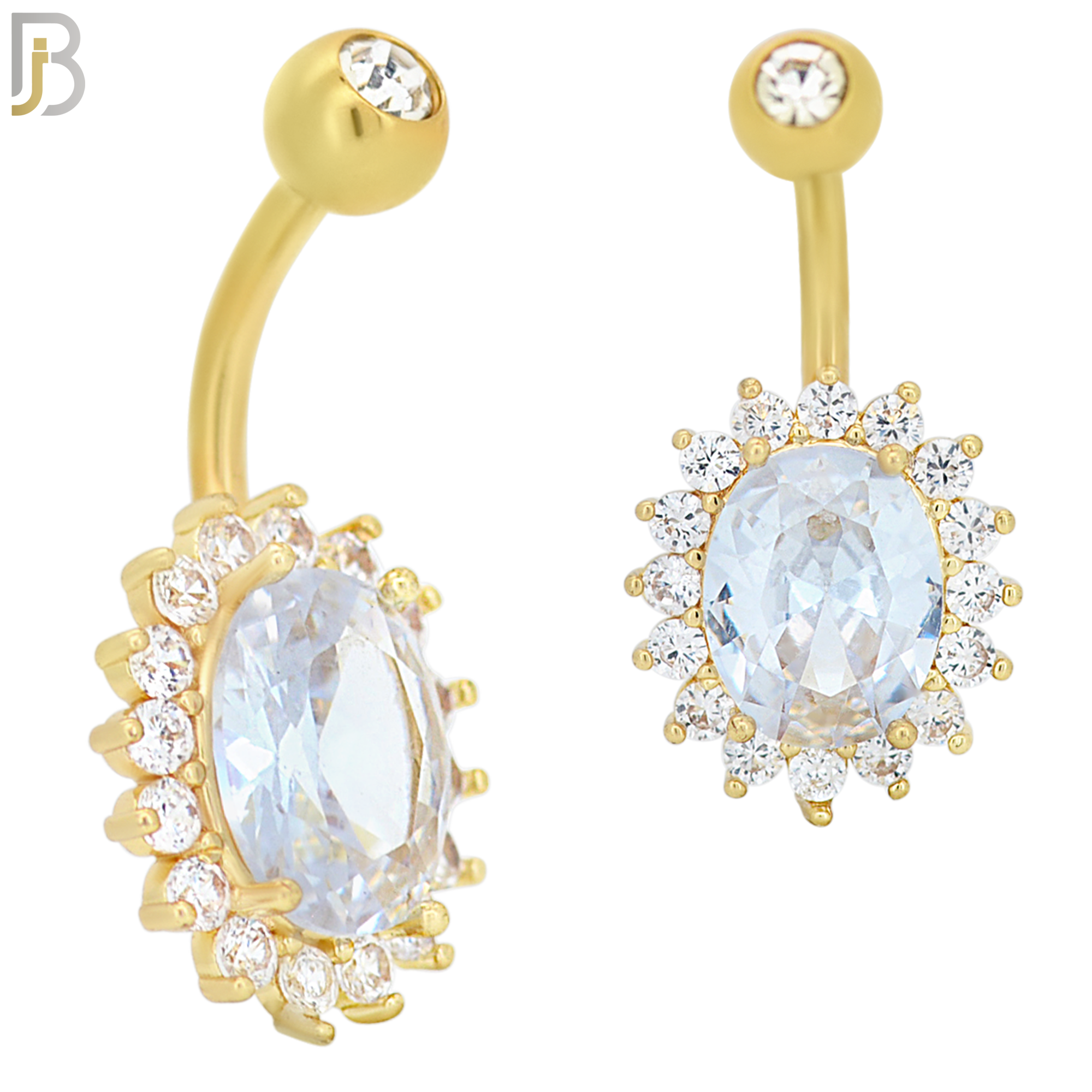 NB59 - 316L Stainless Steel Oval Shaped Zircon Banana Belly Ring image 2