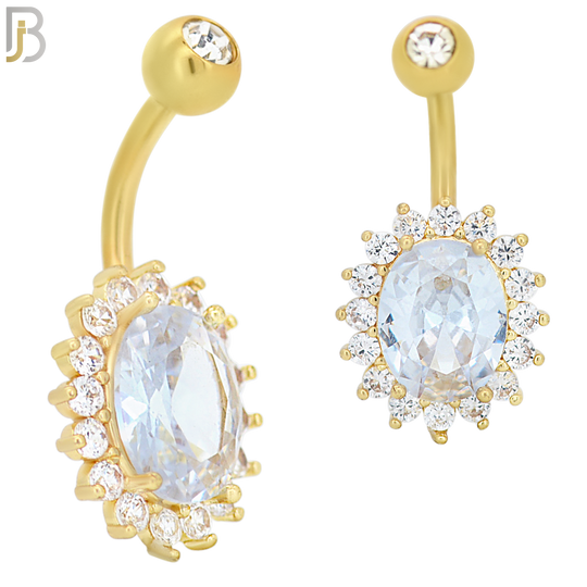 NB59 - 316L Stainless Steel Oval Shaped Zircon Banana Belly Ring image 2