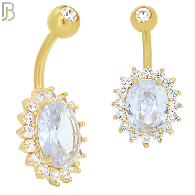 NB59 - 316L Stainless Steel Oval Shaped Zircon Banana Belly Ring image 2