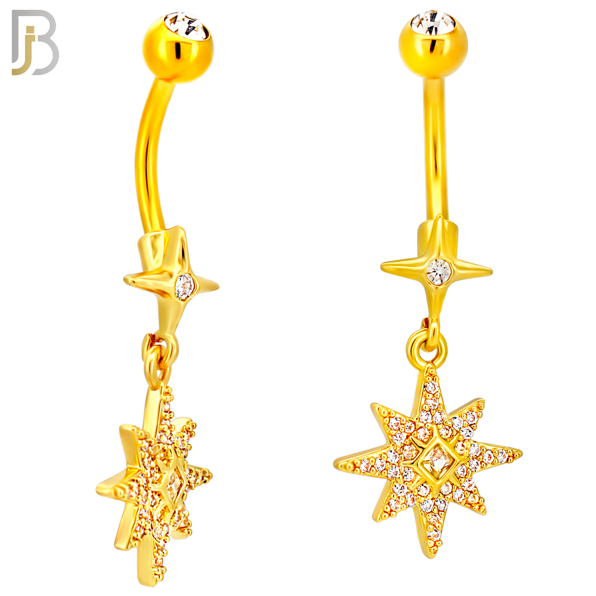 N0147 - 316L Surgical Steel Dangling CZ Studded Starburst Belly Ring image 3