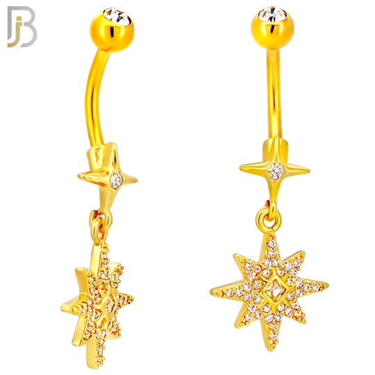 N0147 - 316L Surgical Steel Dangling CZ Studded Starburst Belly Ring image 3