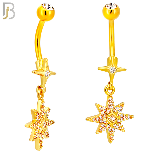 N0147 - 316L Surgical Steel Dangling CZ Studded Starburst Belly Ring image 3