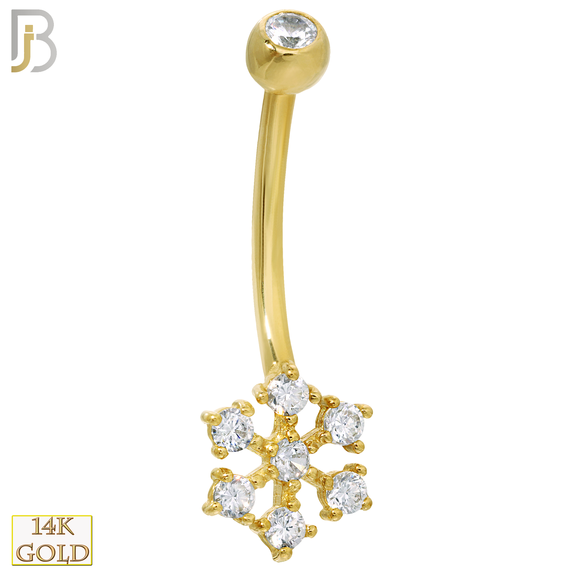 14-NB21 - 14k Solid Gold Banana Belly Ring with 9mm Snow Design image 0