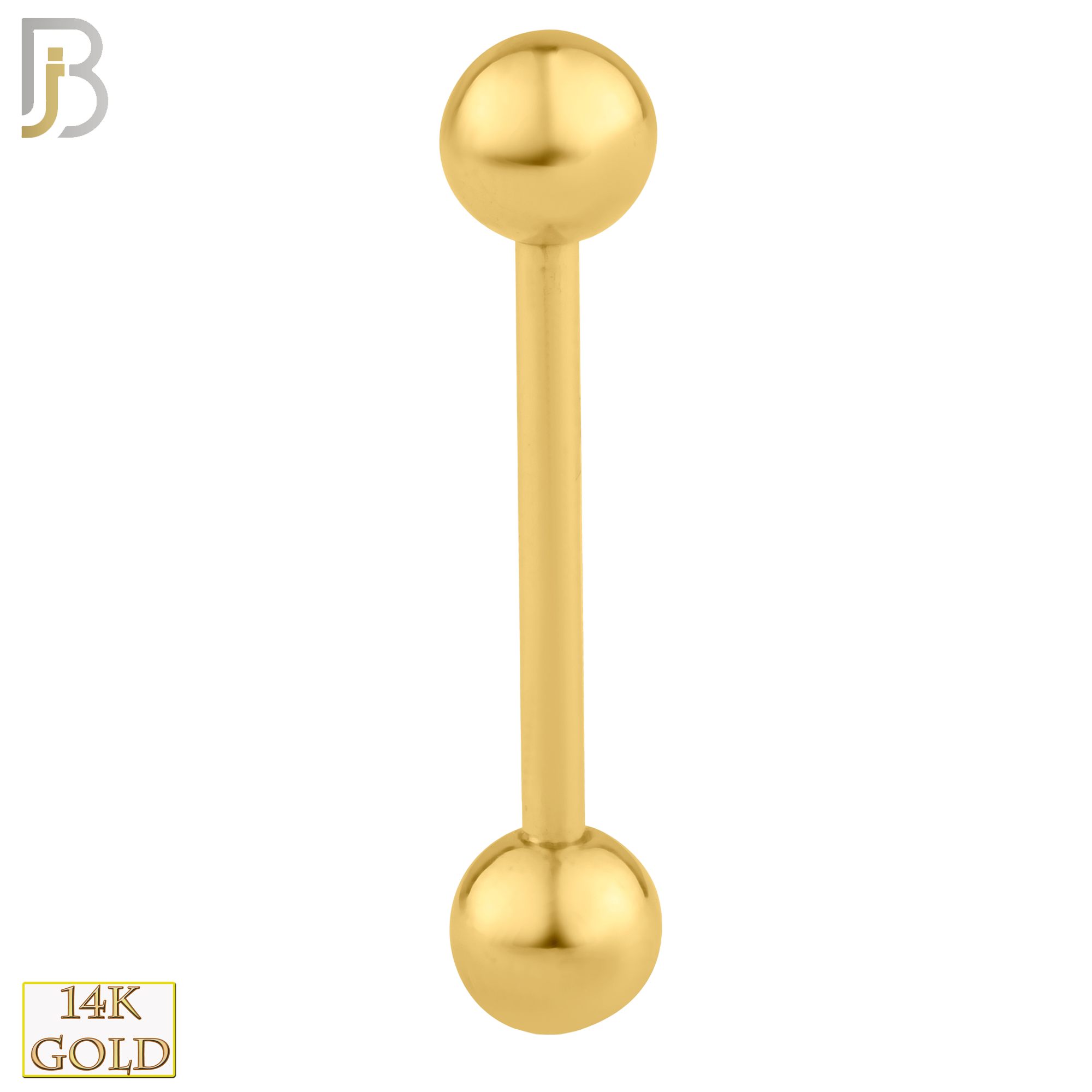 14-BB01Y14 - 14k Solid Gold 14g Barbell with Plain 5mm Ball Externally Threaded image 1
