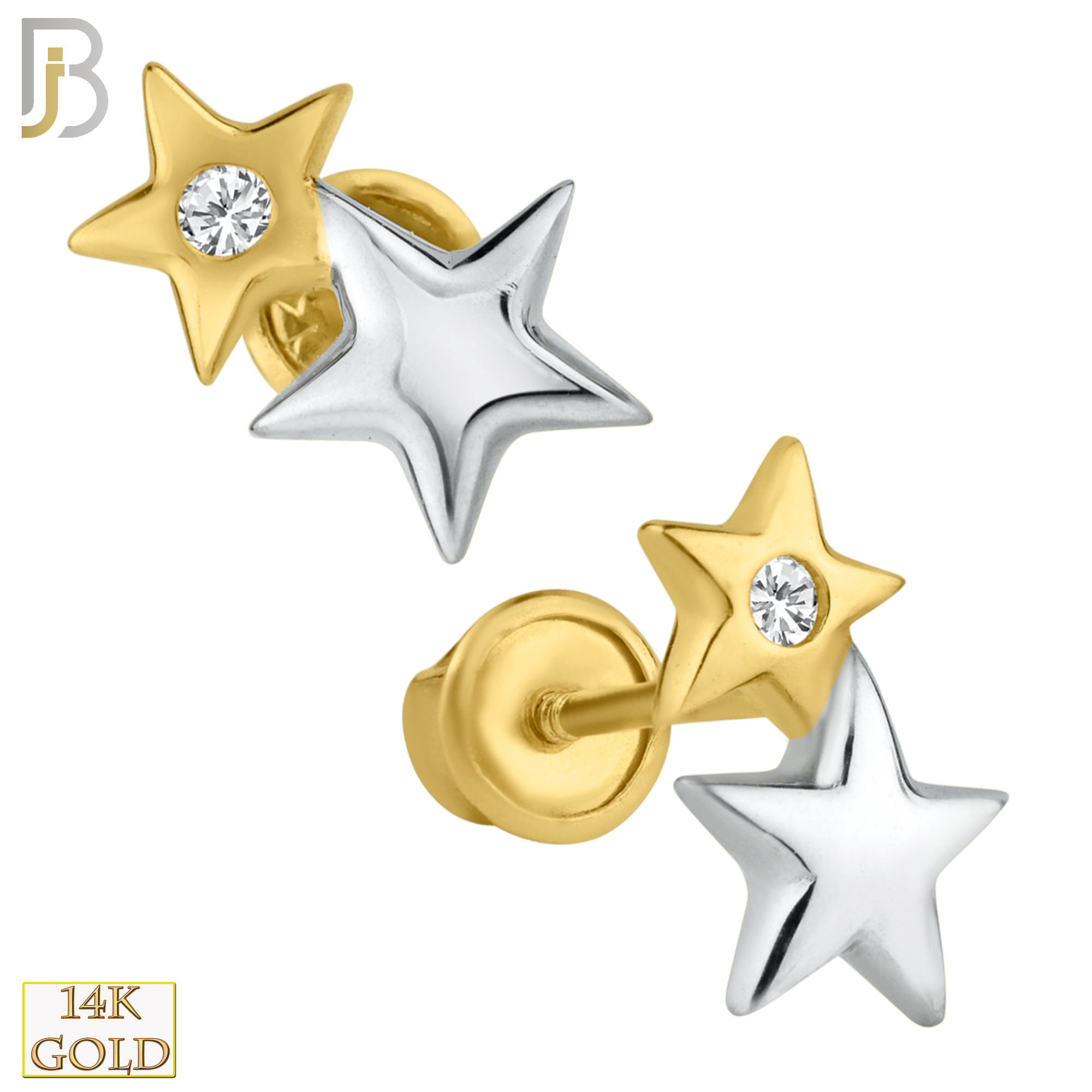 14-ES17 - 14k Solid Gold Screw Back Earrings 5x8mm Double Star Design image