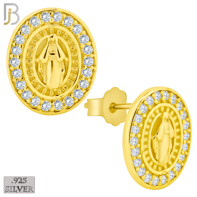 925-ES267 - .925 Sterling Silver Oval Shape Virgin Mary with Clear Zircon Design Earrings Stud image 2