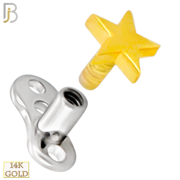 14-G23-DM09 - 14k Titanium Anchor with 14k Gold Top Plain Star  Dermal - Internally Threaded image 1