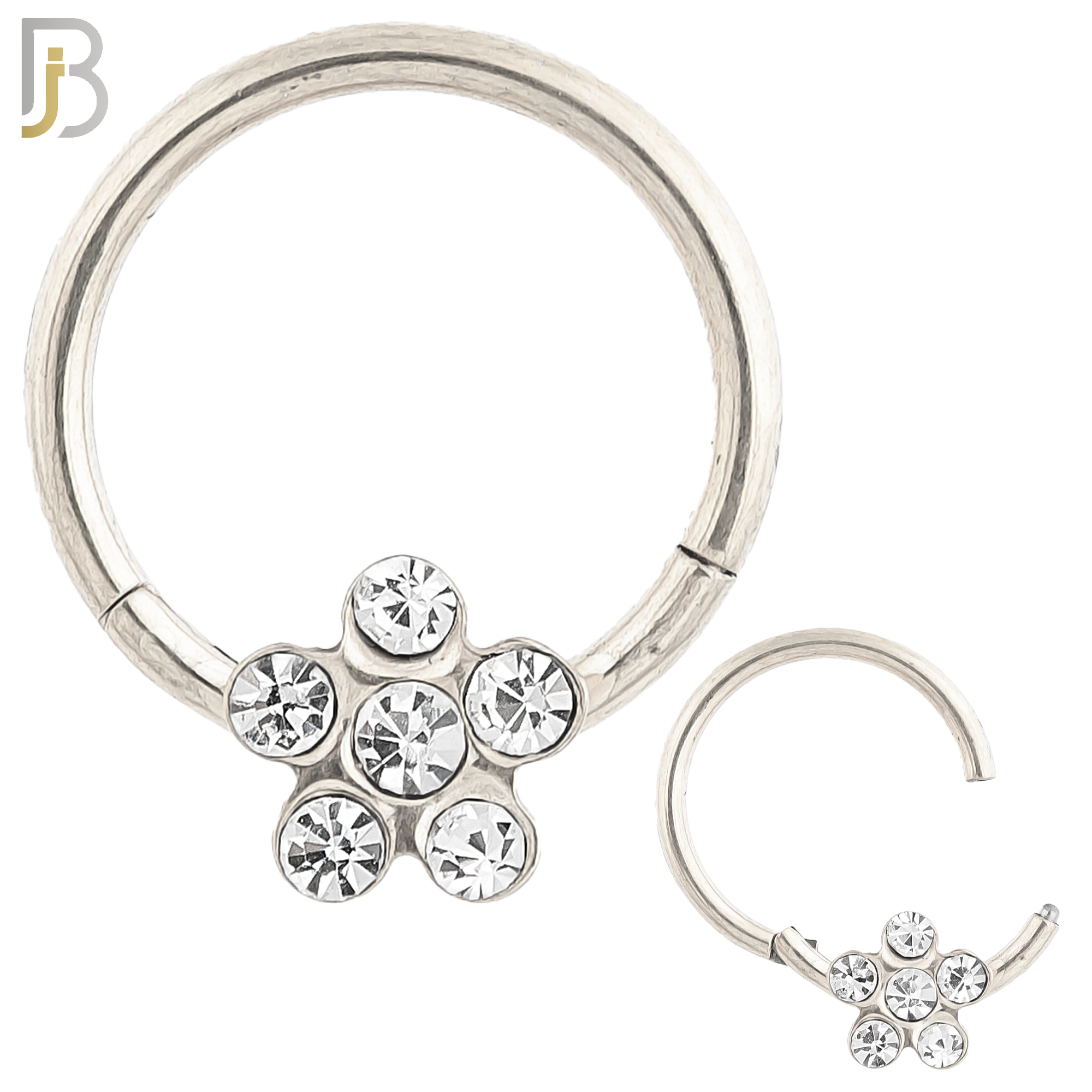 CT98 - 316 Stainless Steel Flower Hinged Hoop Nose Ring (PACK OF 6) image 0