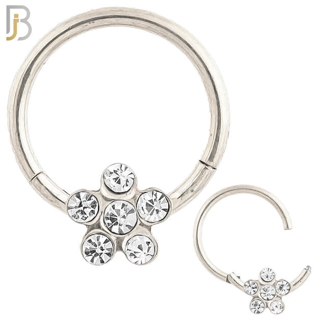CT98 - 316 Stainless Steel Flower Hinged Hoop Nose Ring (PACK OF 6) image 0