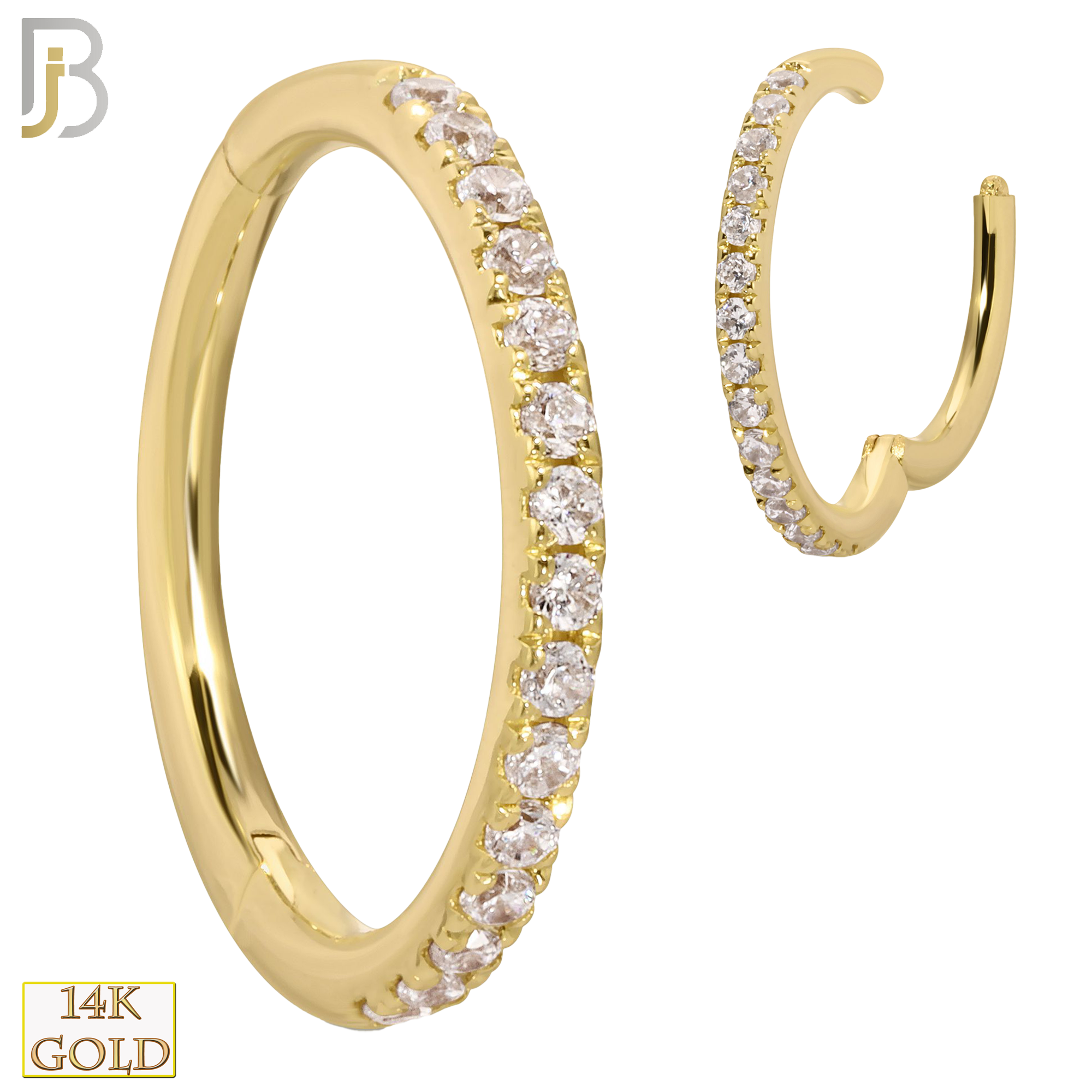 14-CT69C - 14K Solid Gold Hinged Hoops with Zircon image