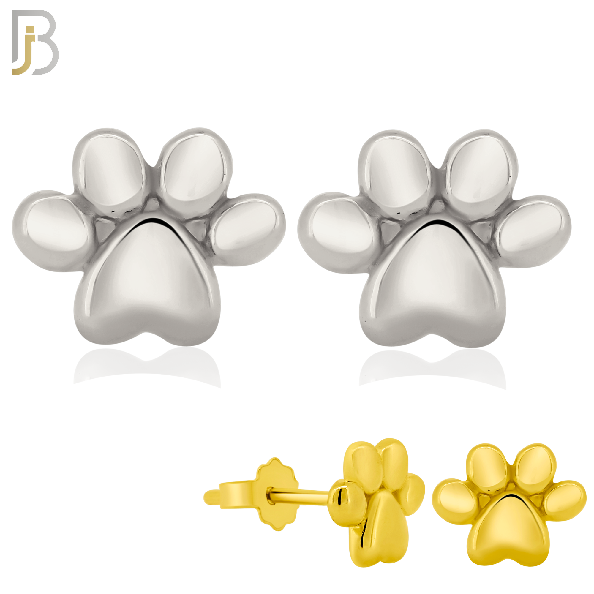 925-ES367 - Push Back - .925 Sterling Silver Plain Paw Print Stud Earrings image 0