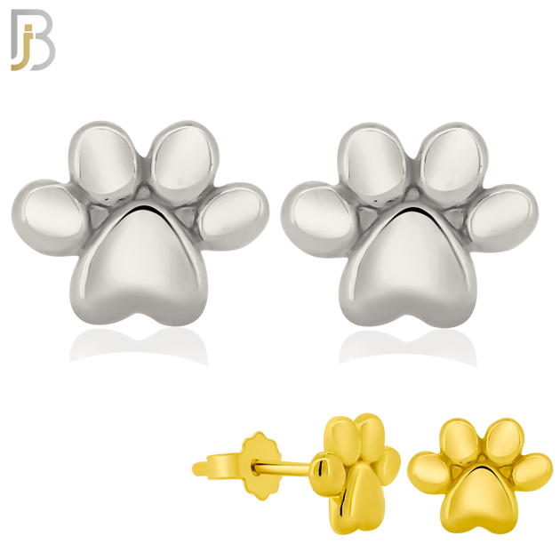 925-ES367 - Push Back - .925 Sterling Silver Plain Paw Print Stud Earrings image 0