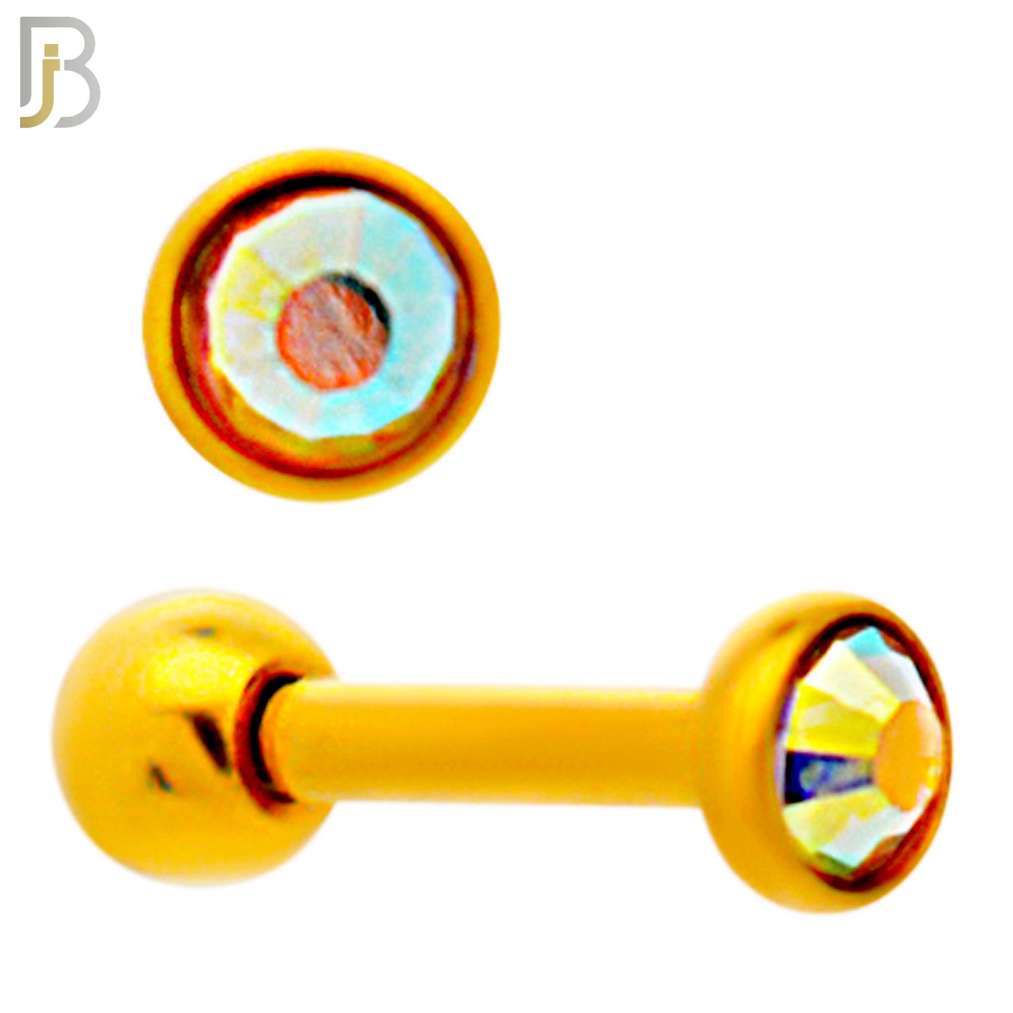 TB118GA -  Gold Plated AB Color 316L Stainless Steel Bezel Tragus/Cartilage Barbell (PACK OF 6) image 1