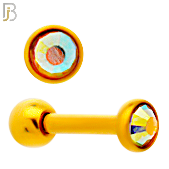 TB118GA -  Gold Plated AB Color 316L Stainless Steel Bezel Tragus/Cartilage Barbell (PACK OF 6) image 1