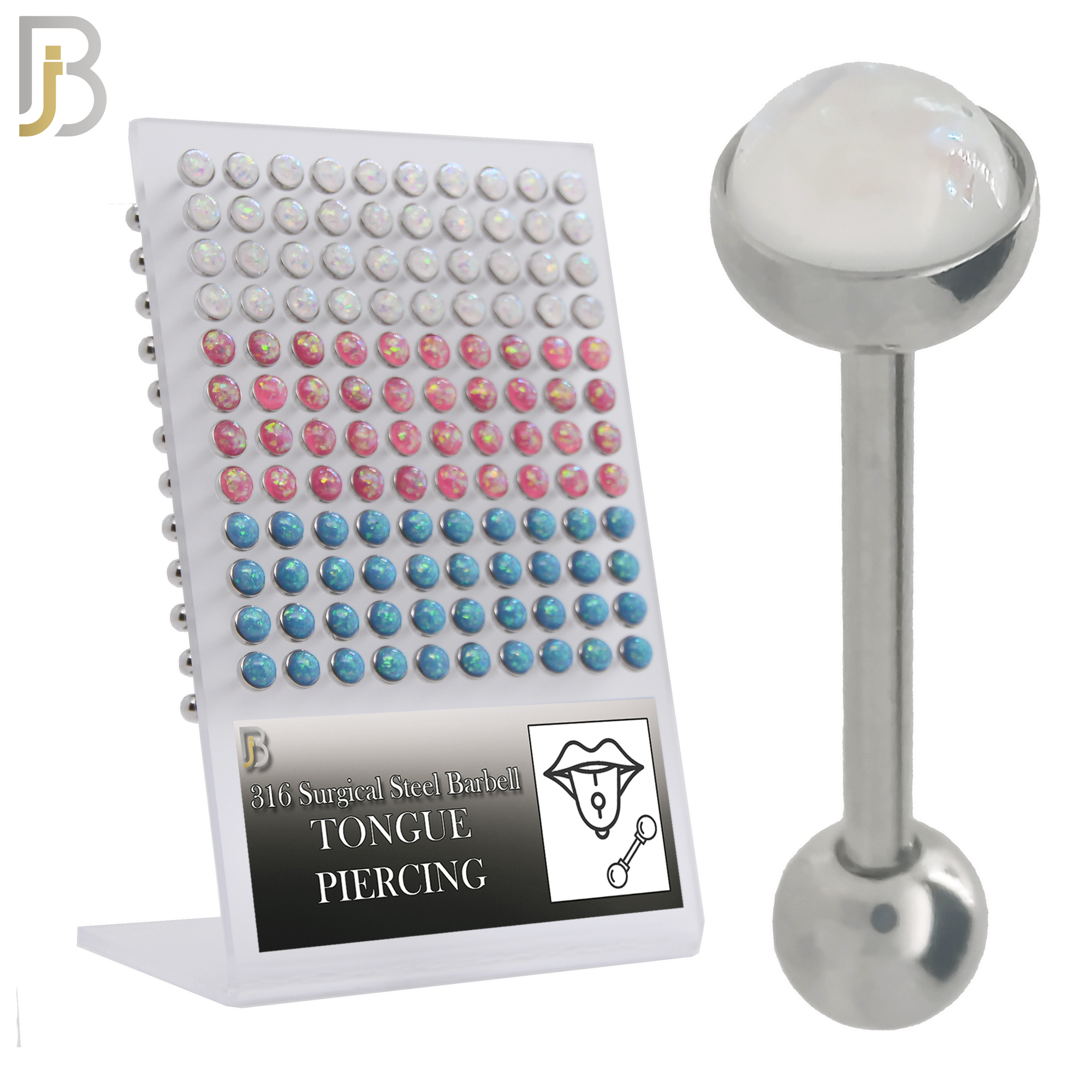 PK-BB07S - 316L Surgical Steel Barbell with Opal Top Mushroom Design  Screw Pack of 120 image 0