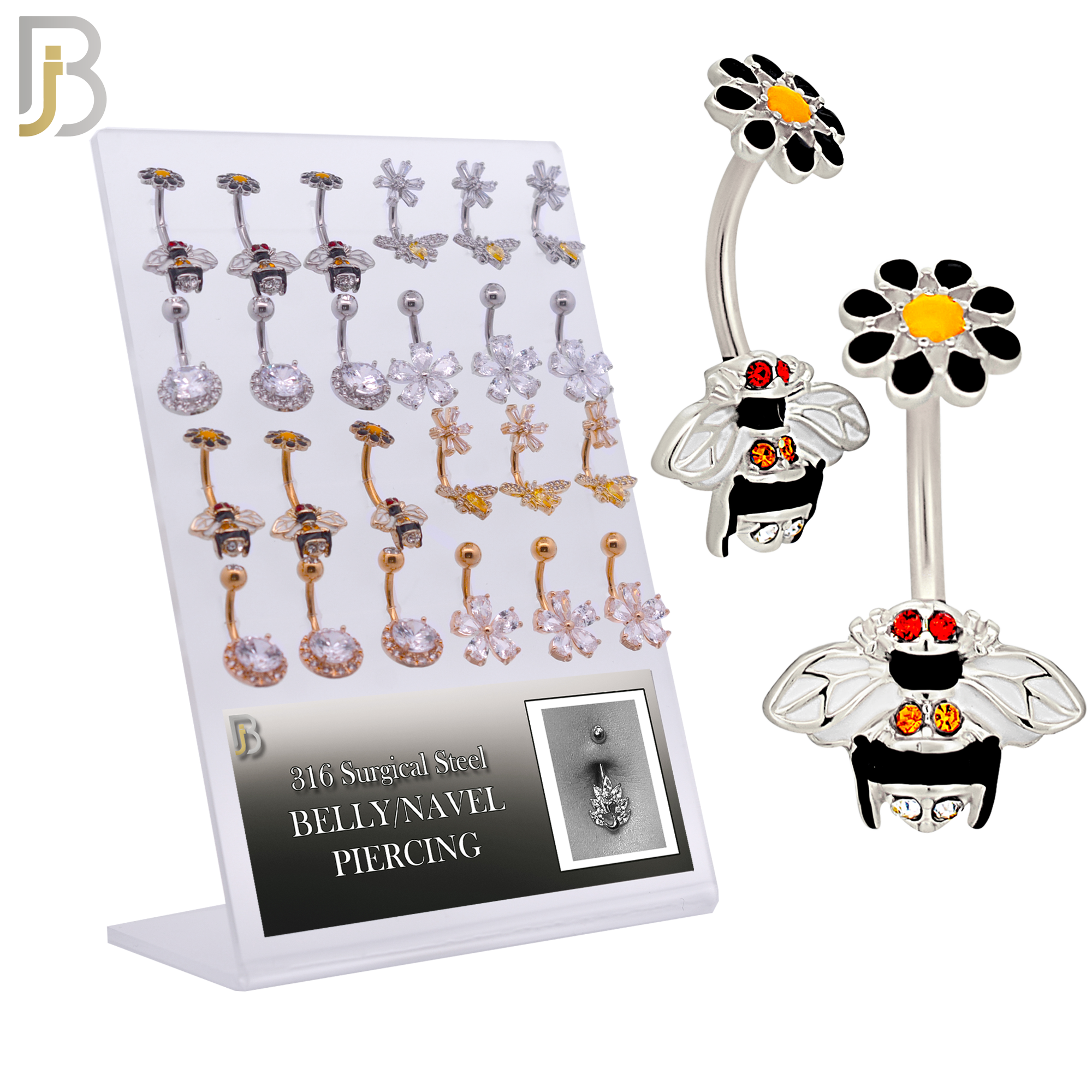 PK-NB31 - 316L Surgical Steel Different Designs Banana Navel 14g 10mm Length Pack of 24 image 0