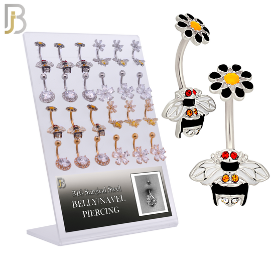 PK-NB31 - 316L Surgical Steel Different Designs Banana Navel 14g 10mm Length Pack of 24 image 0