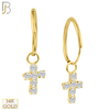 14-ES34 - 14k Solid Gold Dangling Cross with CZ Stones Hoop Earrings - Yellow Gold image