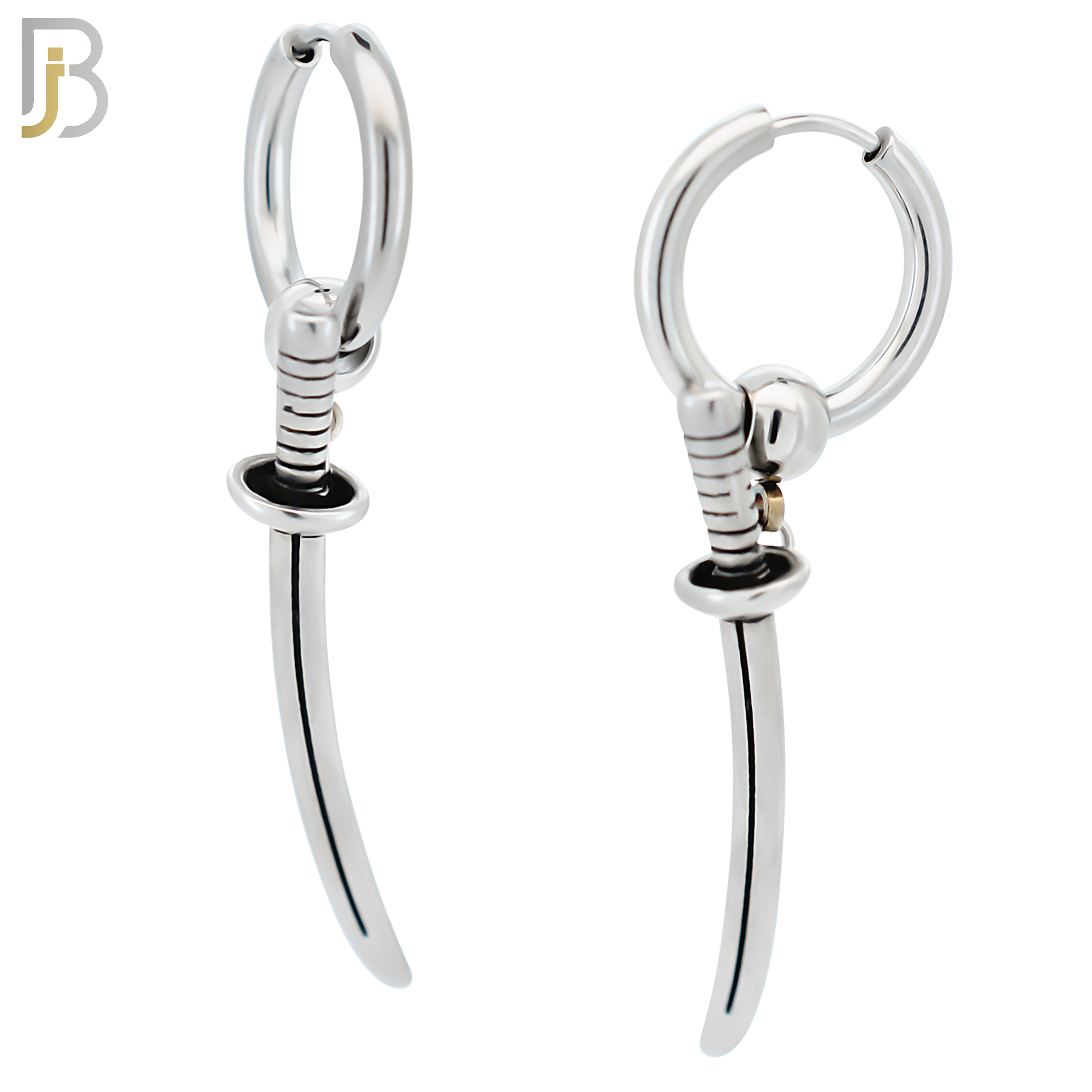 ES288 - 316L Stainless Steel Katana Sword Round Ball Dangle Drop Hoop Earring image 0
