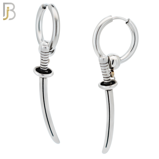 ES288 - 316L Stainless Steel Katana Sword Round Ball Dangle Drop Hoop Earring image 0