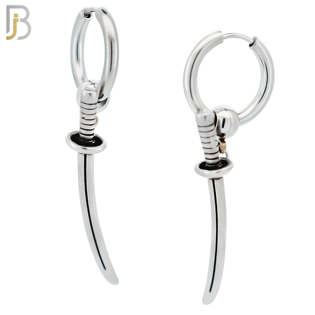 ES288 - 316L Stainless Steel Katana Sword Round Ball Dangle Drop Hoop Earring image 0