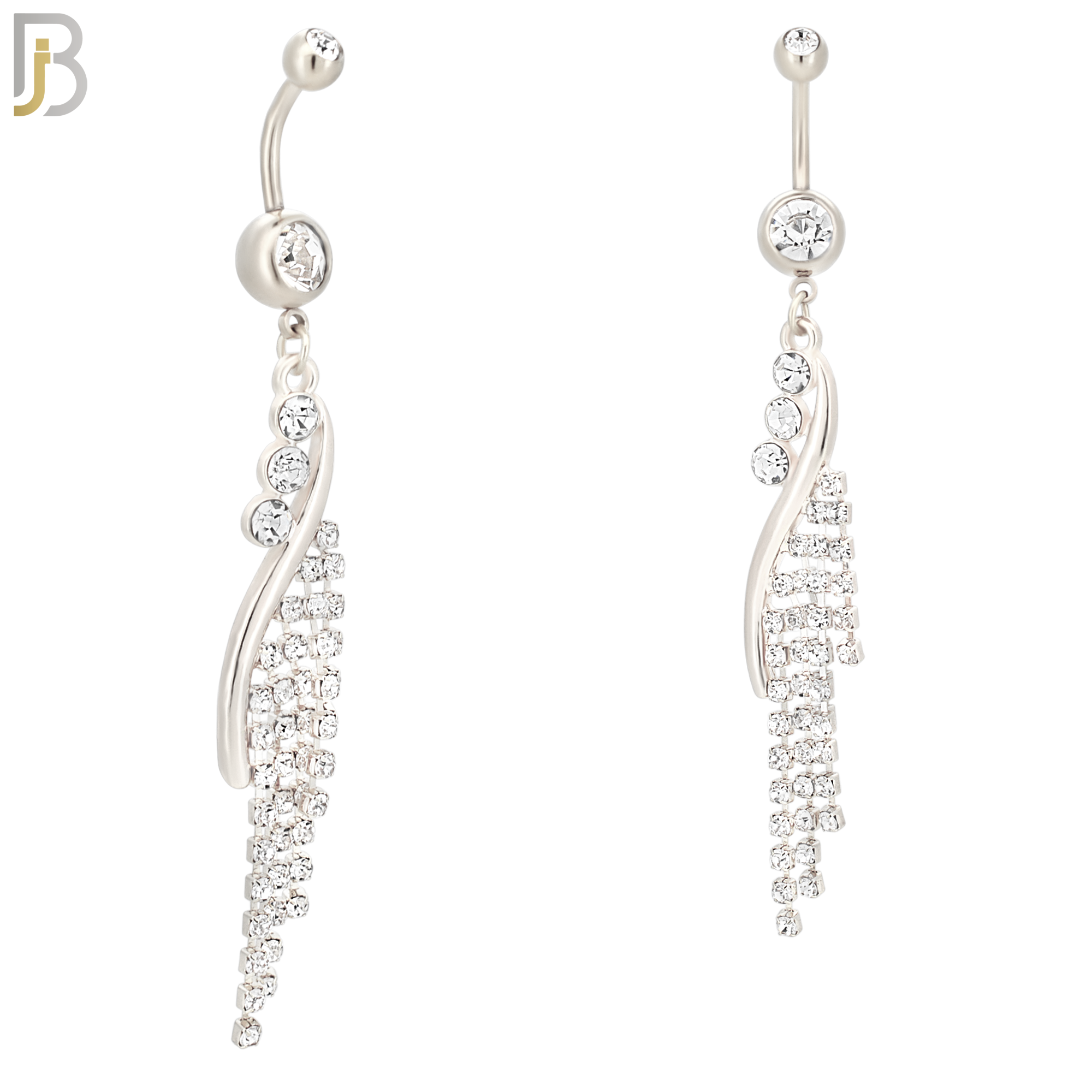 N080  - 316L Stainless Steel Vine Curtain Zircon Chandelier Dangling Belly Ring image 1