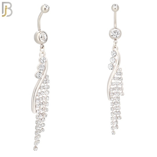 N080  - 316L Stainless Steel Vine Curtain Zircon Chandelier Dangling Belly Ring image 1