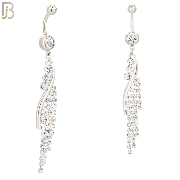 N080  - 316L Stainless Steel Vine Curtain Zircon Chandelier Dangling Belly Ring image 1