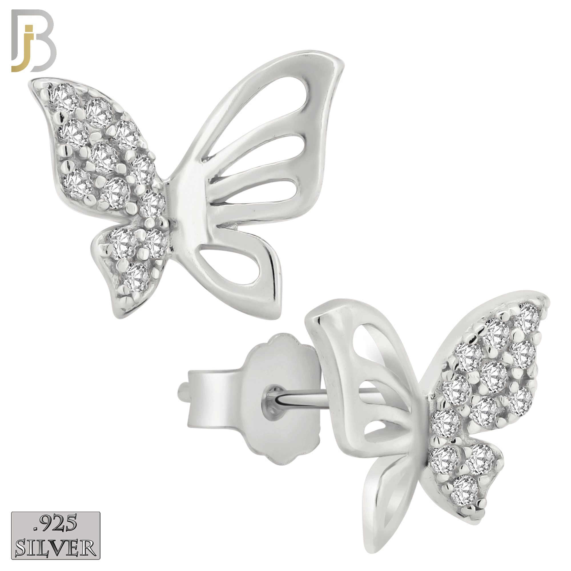 925-ES143 - .925 Sterling Silver Hollow Butterfly Design with Zircon Design Earring Stud image 1
