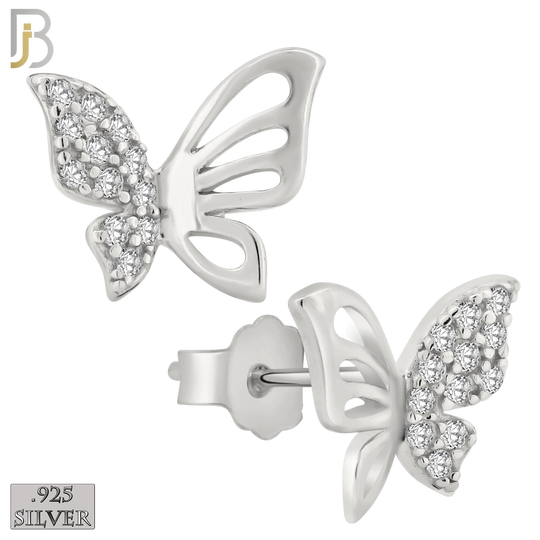 925-ES143 - .925 Sterling Silver Hollow Butterfly Design with Zircon Design Earring Stud image 1