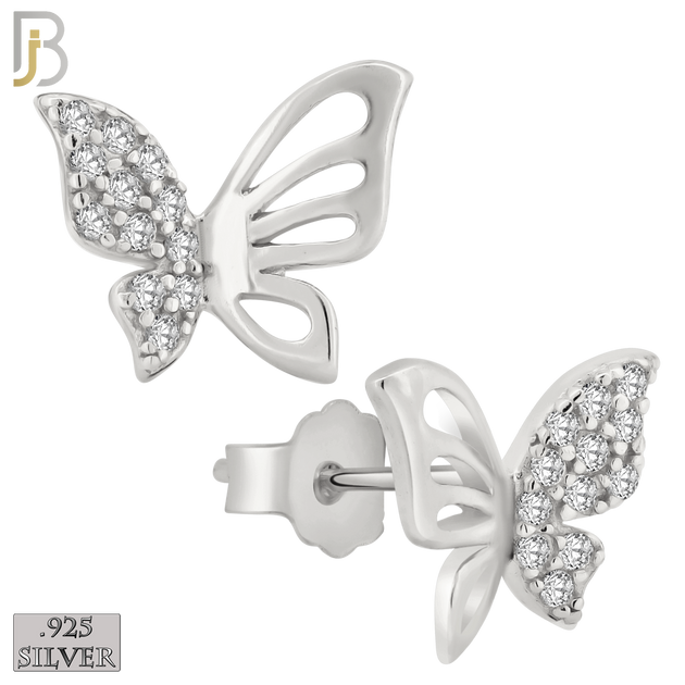 925-ES143 - .925 Sterling Silver Hollow Butterfly Design with Zircon Design Earring Stud image 1
