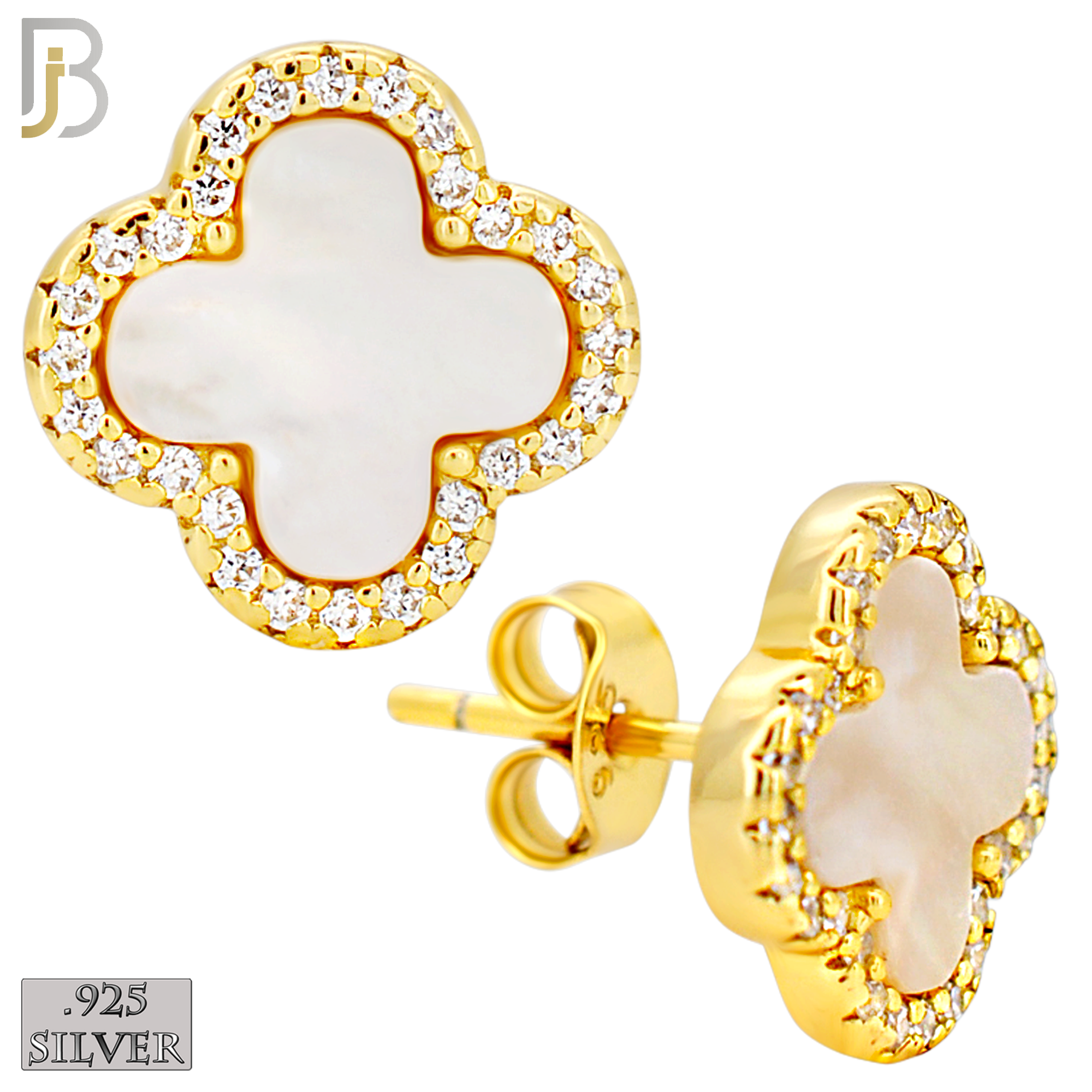 925-ES521 - 925 Sterling Silver Clover Stud Earrings with CZ - Enamel Finish image 2