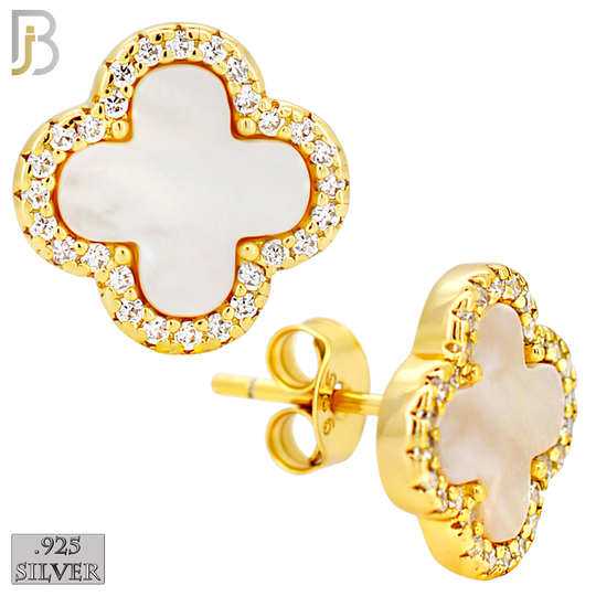 925-ES521 - 925 Sterling Silver Clover Stud Earrings with CZ - Enamel Finish image 2