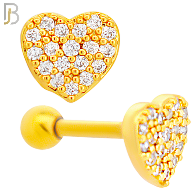 TB51 - 316L Stainless Steel and Brass Heart with Multi Zircon Design Tragus Barbell Cartilage Piercing Externally Threaded (PACK OF 6) image 4