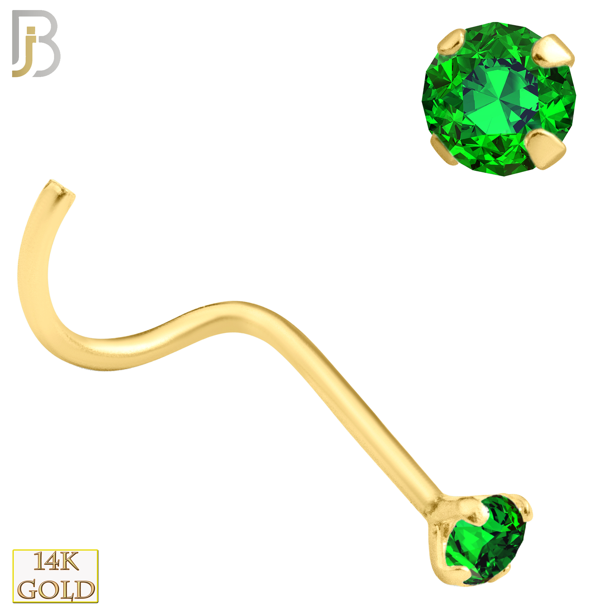 14-NR03YTE-20 - 14K Gold Nose Screw with Tanzanian Emerald Stone - 2mm image