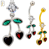 N0146 - 316L Surgical Steel Dangling Heart Cherry in Bezel Set Belly Ring image 0